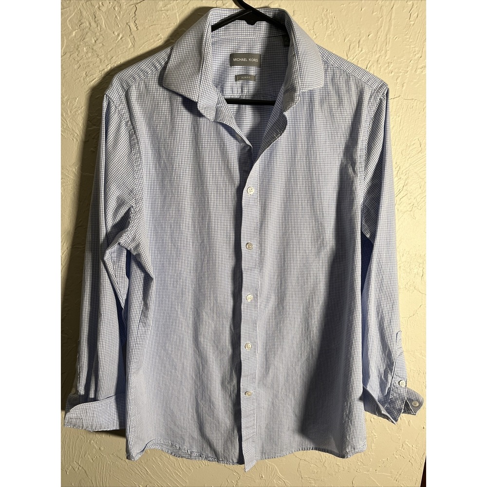 Michael Kors Mens Adult Sz 15.5 32/33 Button Shirt Long Sleev Check Multicolor